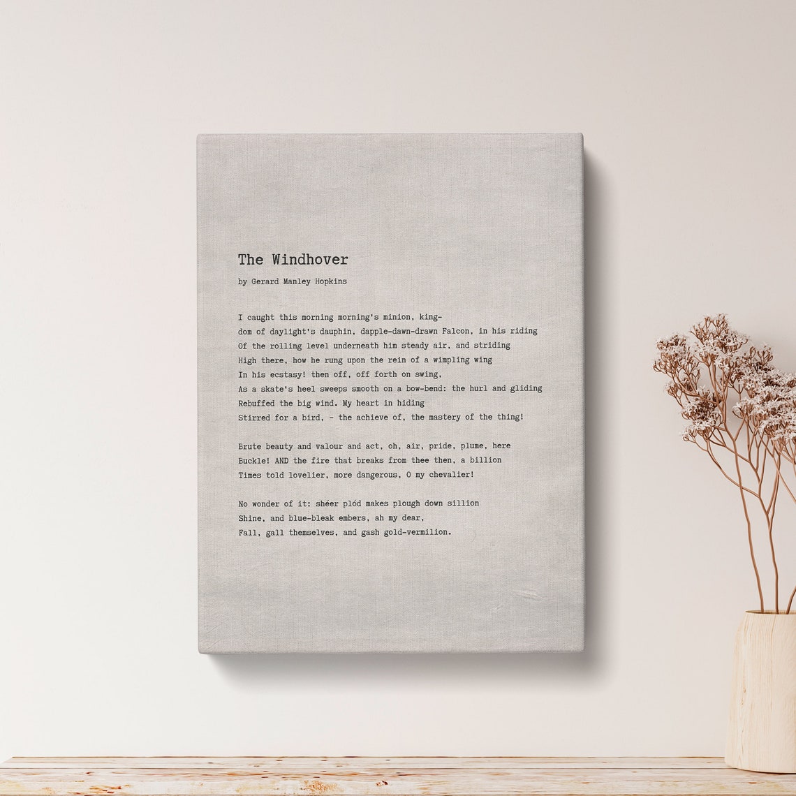 The Windhover Poem by Gerard Manley Hopkins Canvas Art Print
