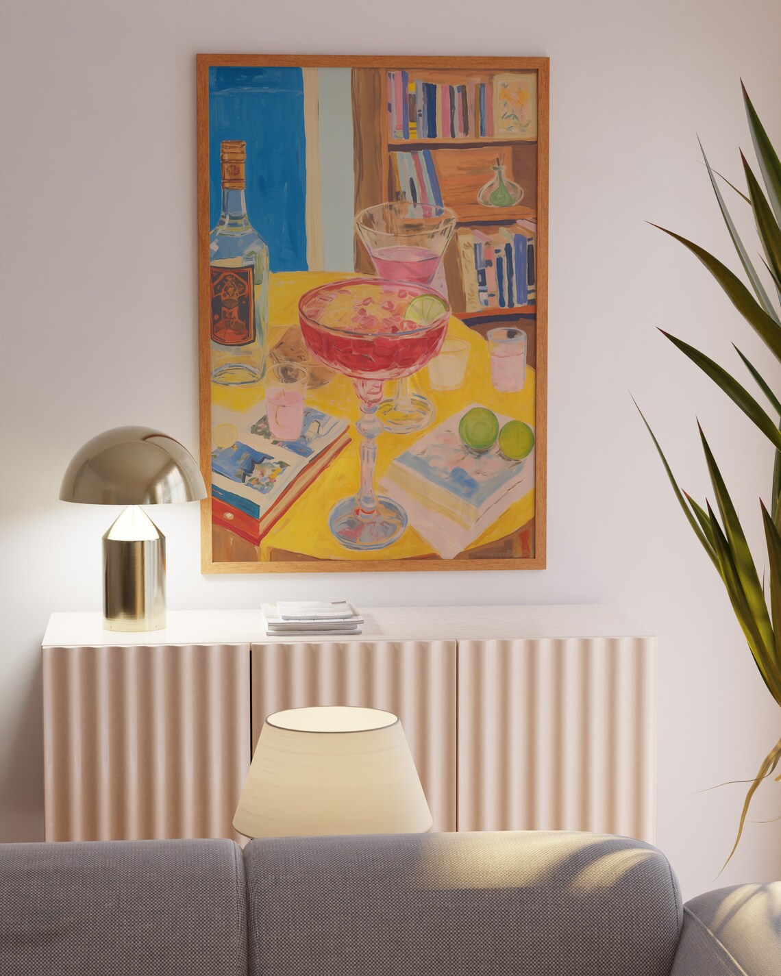 Pink Cocktail And Citrus Bar Cart Still Life Painting Poster - Image 2