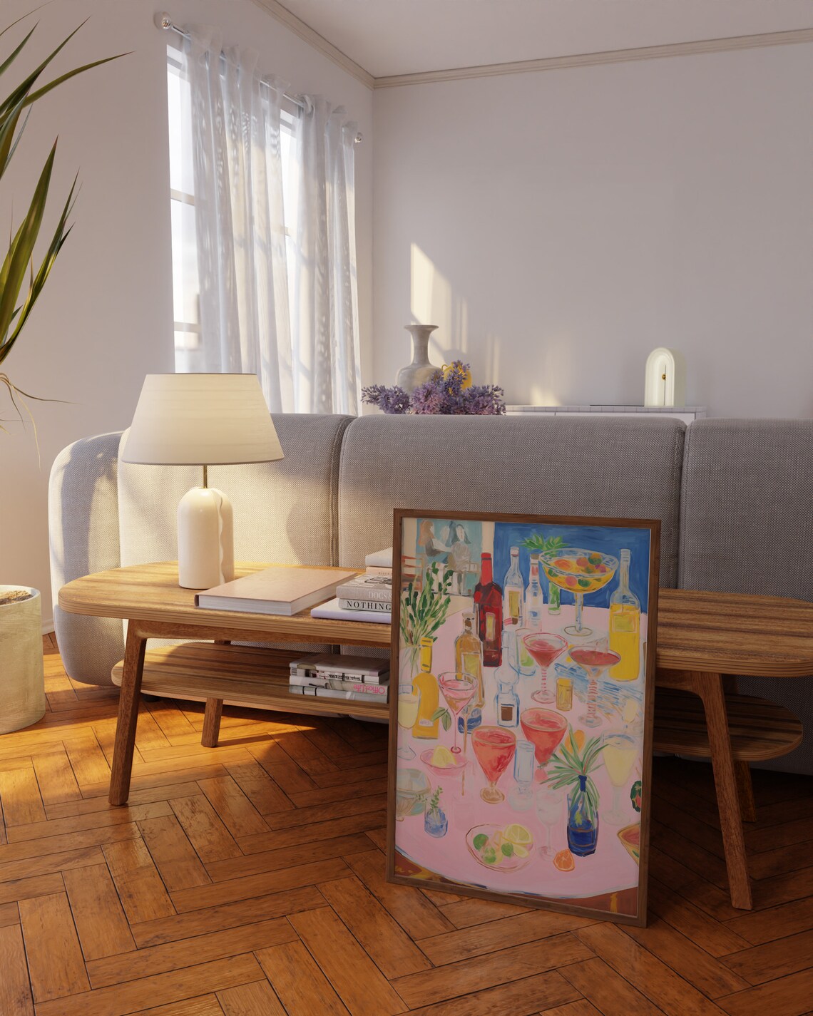 Cocktail Party Spread with Martinis Colorful Bar Cart Art Poster - Image 2