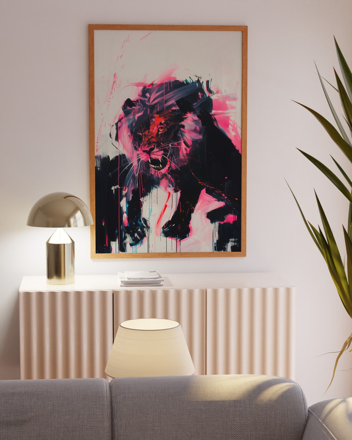 Black Panther Portrait In Neon Pink Expressionist Style Poster - Image 4