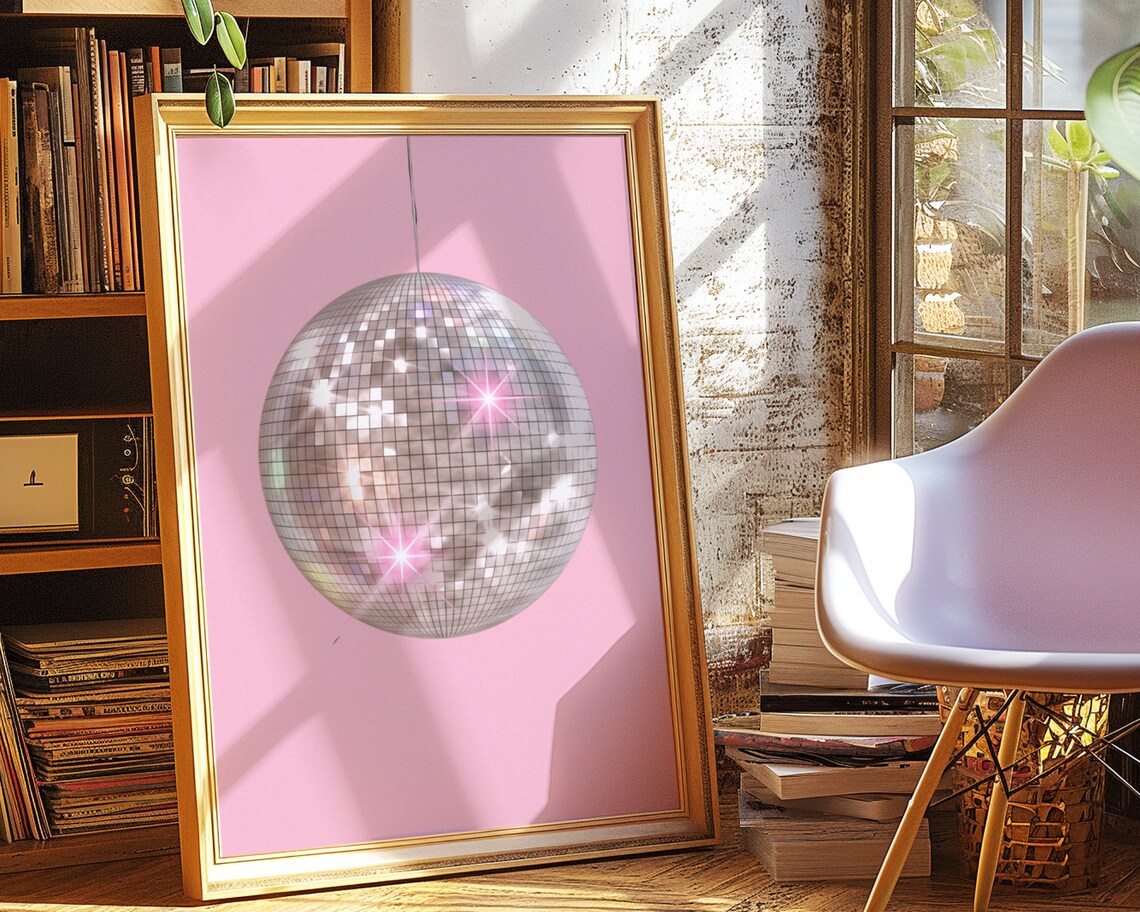 Disco Ball Maximalist Retro Art Print, Pink - Image 3