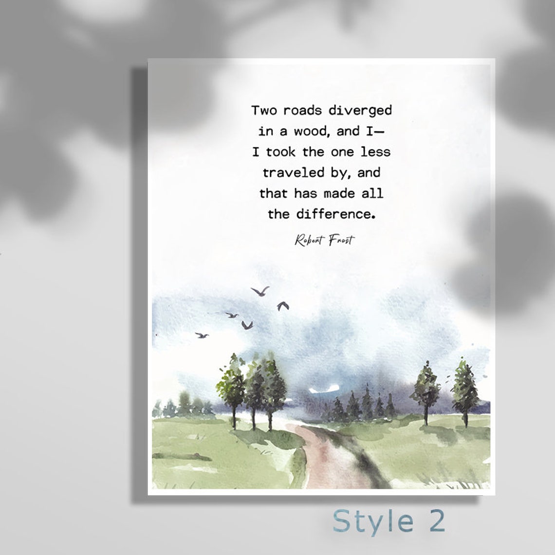 Robert Frost Two Roads Diverged Watercolor Forest Path Quote Poster - Image 3