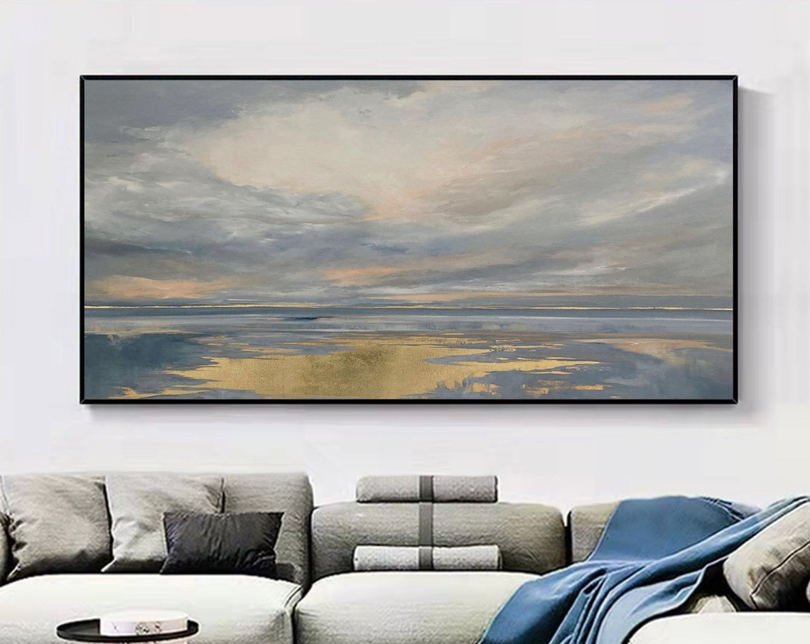Moody Golden Sunrise Seascape Abstract Calm Ocean Reflection Poster