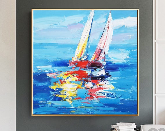Abstract Sailboat Painting, Impressionist Ocean Art Print
