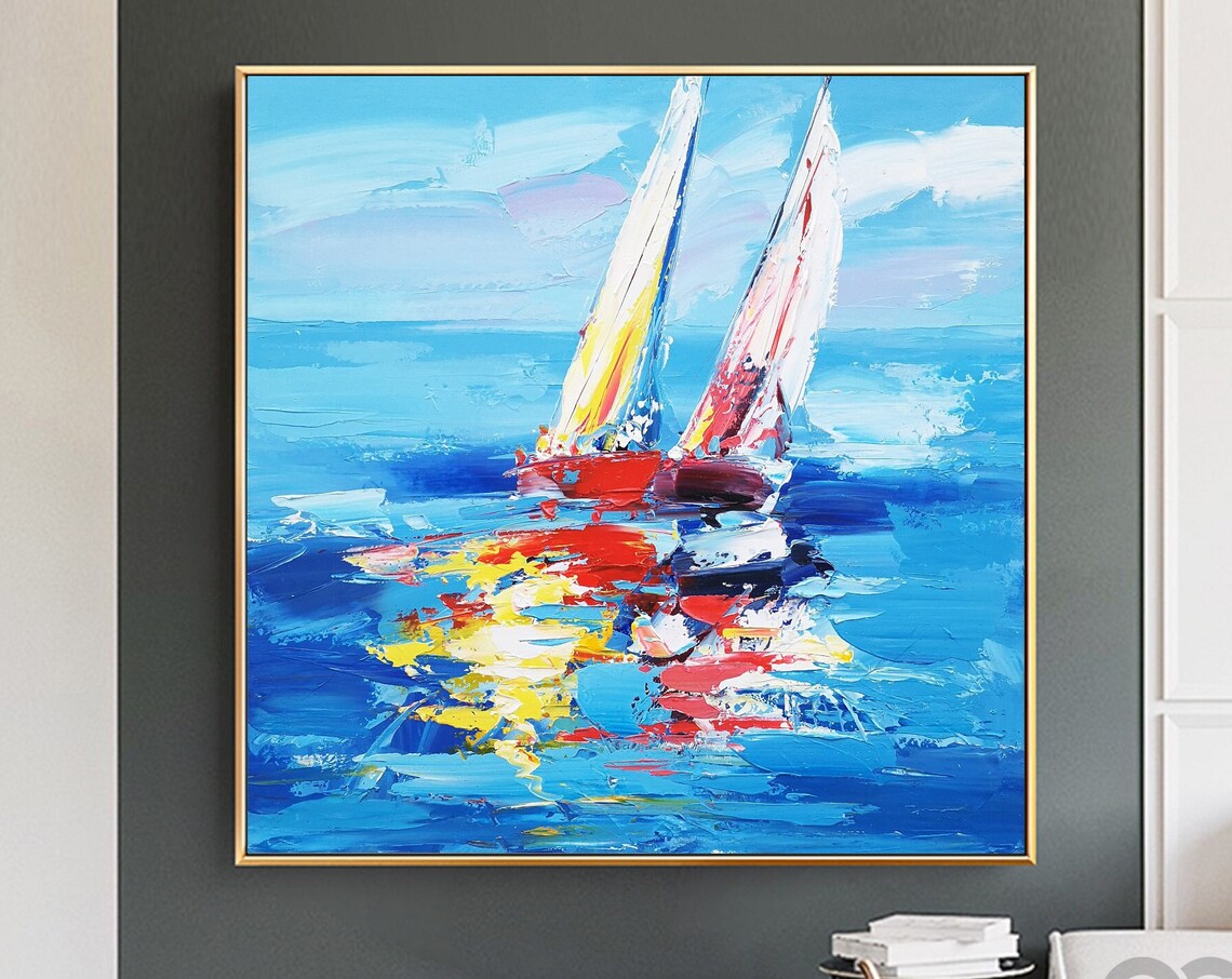 Abstract Sailboat Painting, Impressionist Ocean Art Print