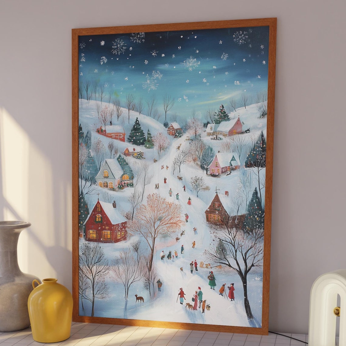 Winter Village Christmas Wall Art Print Cozy Snowy Landscape Painting Holiday Home Decor Festive Winter Wonderland Poster Christmas Gift - Image 3