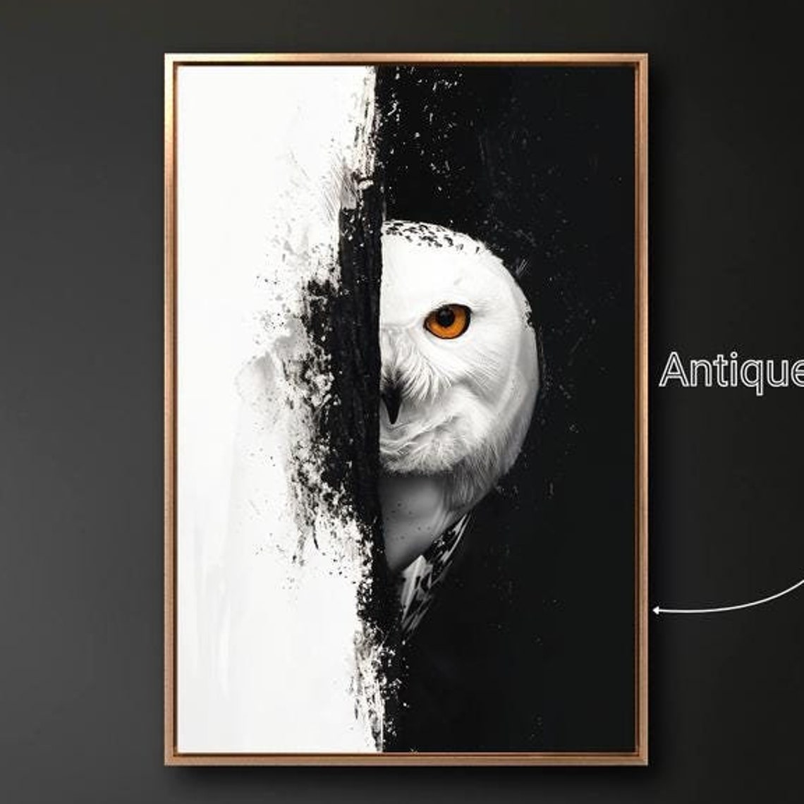 Snowy Owl Half Black White Night Abstract Bird Portrait Poster