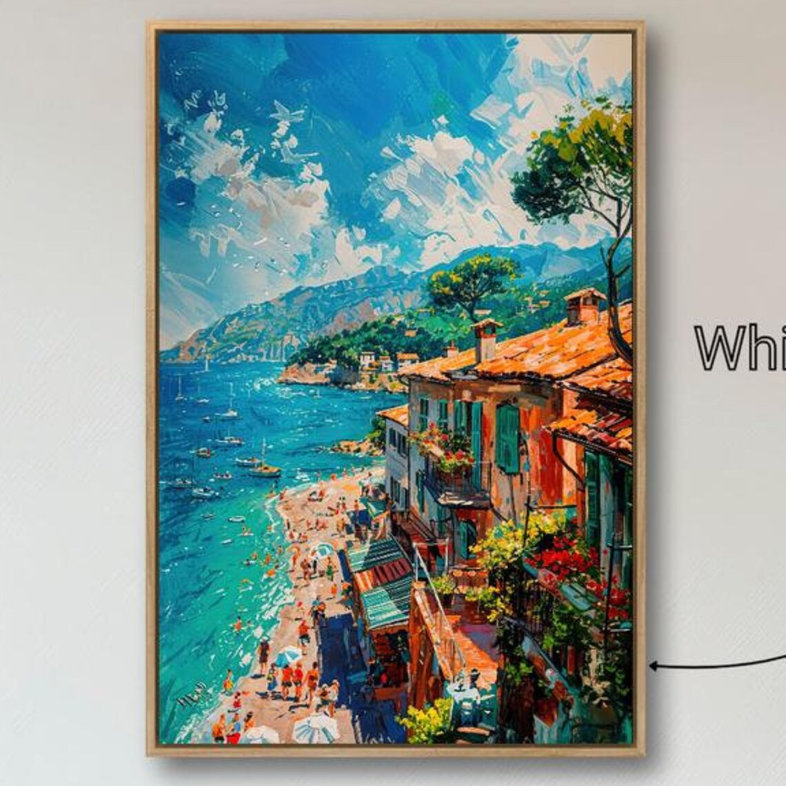 Mediterranean Seaside Town Beach Turquoise Sea Painting Wall Art Poster