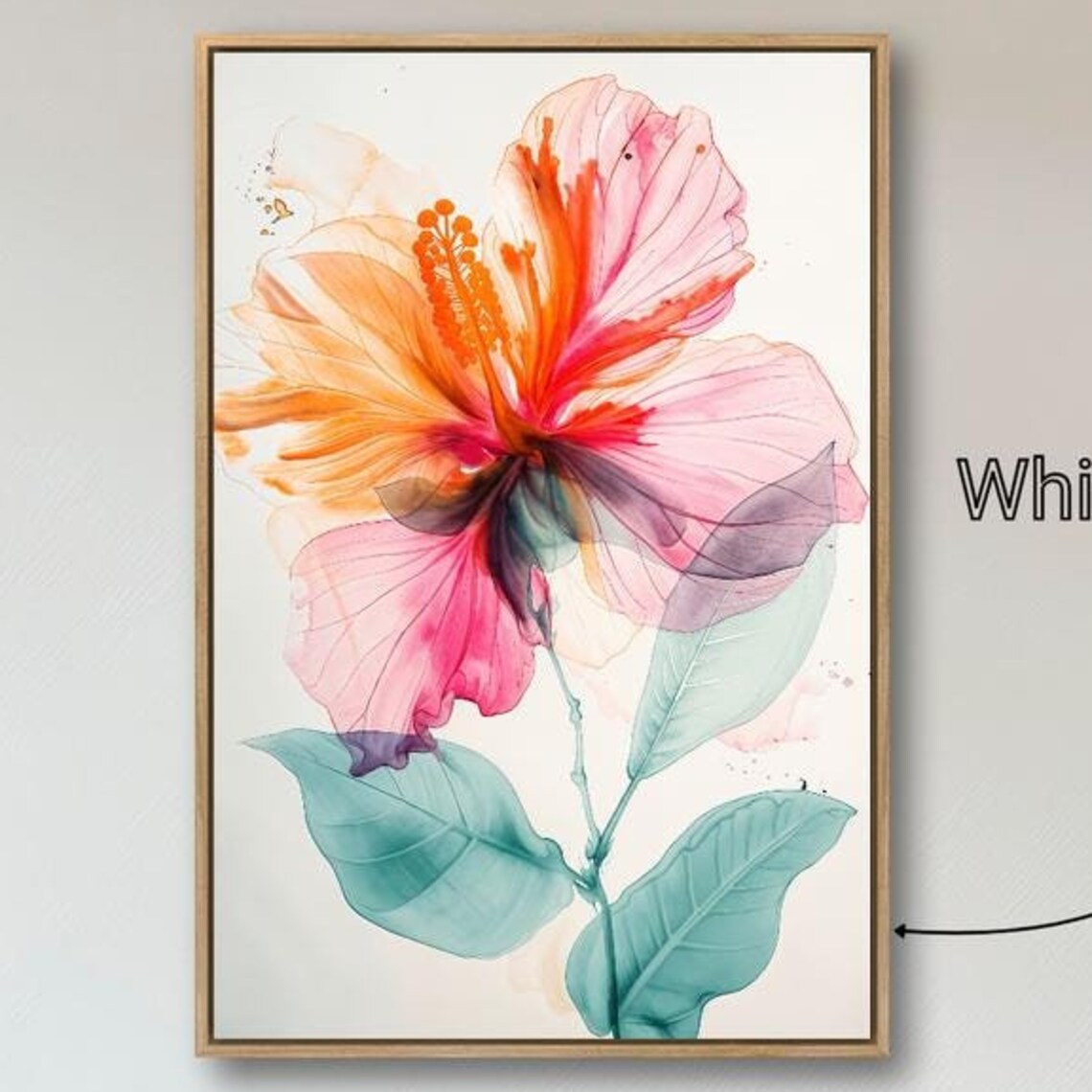Hibiscus Flower Pink Orange Watercolor Botanical Floral Art Poster