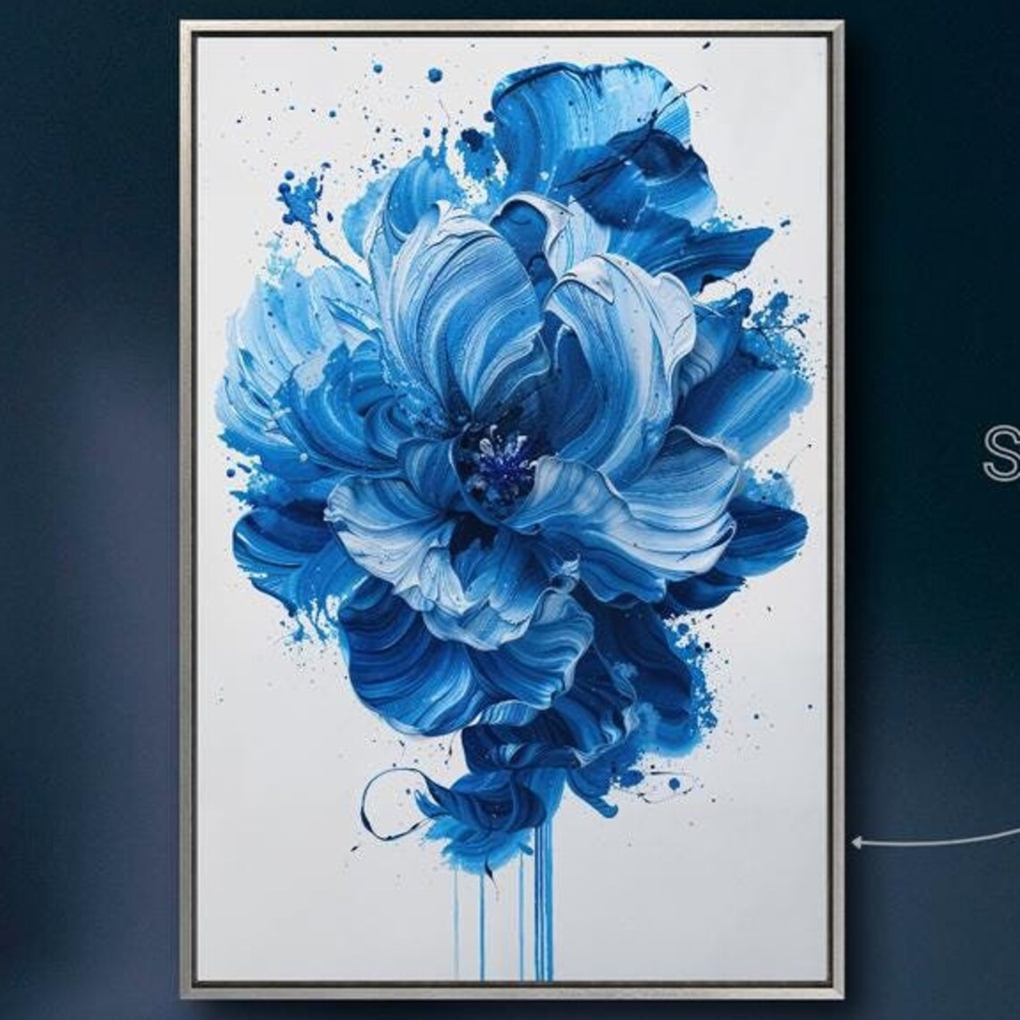 Vibrant Large Blue Abstract Flower Bold Brushstroke Splash Wall Art