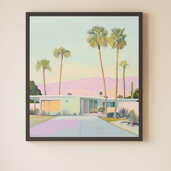 Palm Springs House Canvas Print Midcentury Modern Architecture Vibrant Home Decor Desertinspired Wall Art For Living Room