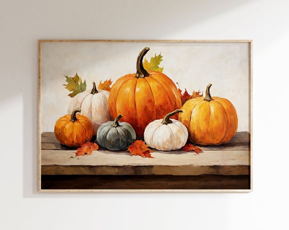 Fall Decor Pumpkin Print, Rustic Autumn Wall Art