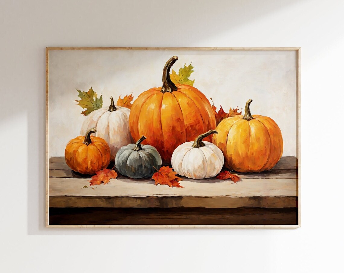 Fall Decor Pumpkin Print, Rustic Autumn Wall Art