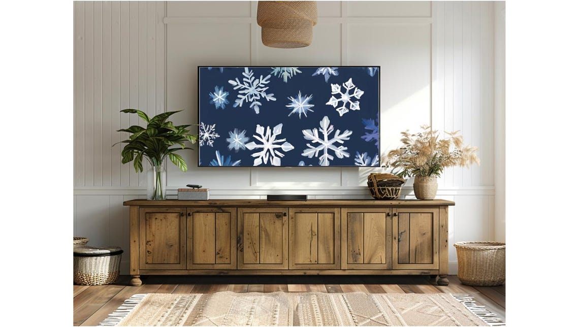 White Snowflakes Dark Green Winter Holiday Pattern Frame TV Poster - Image 4