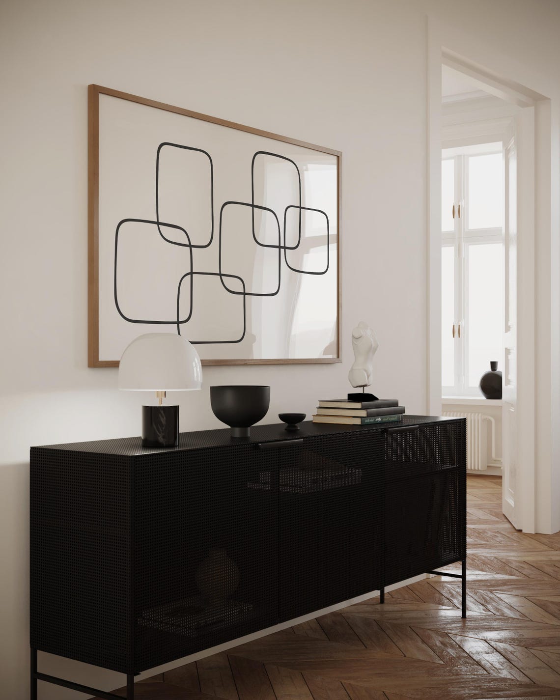 Black Interlocking Rounded Squares Minimalist Line Art Poster - Image 2
