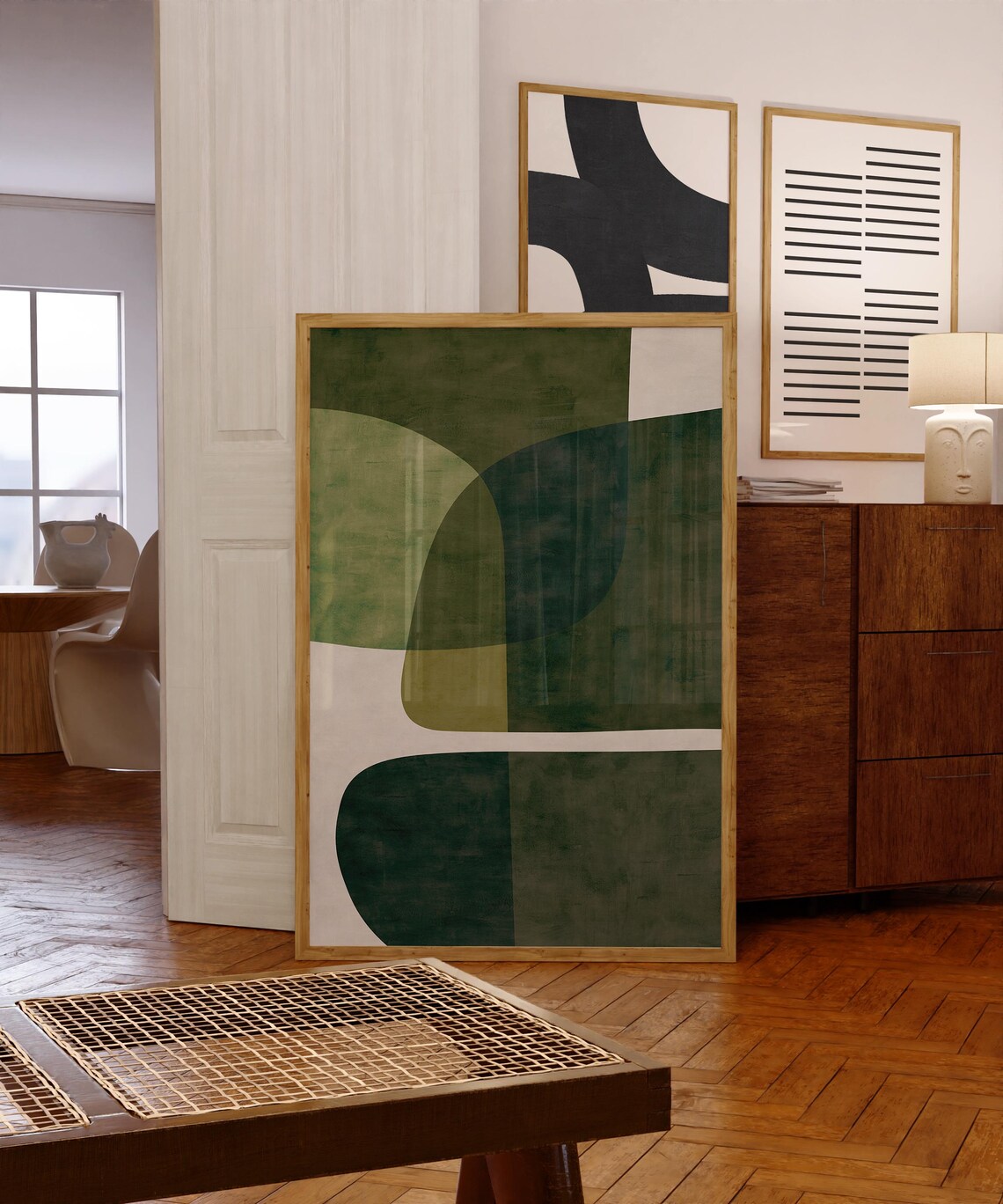 Modern Green Beige Minimalist Art Poster - Image 3