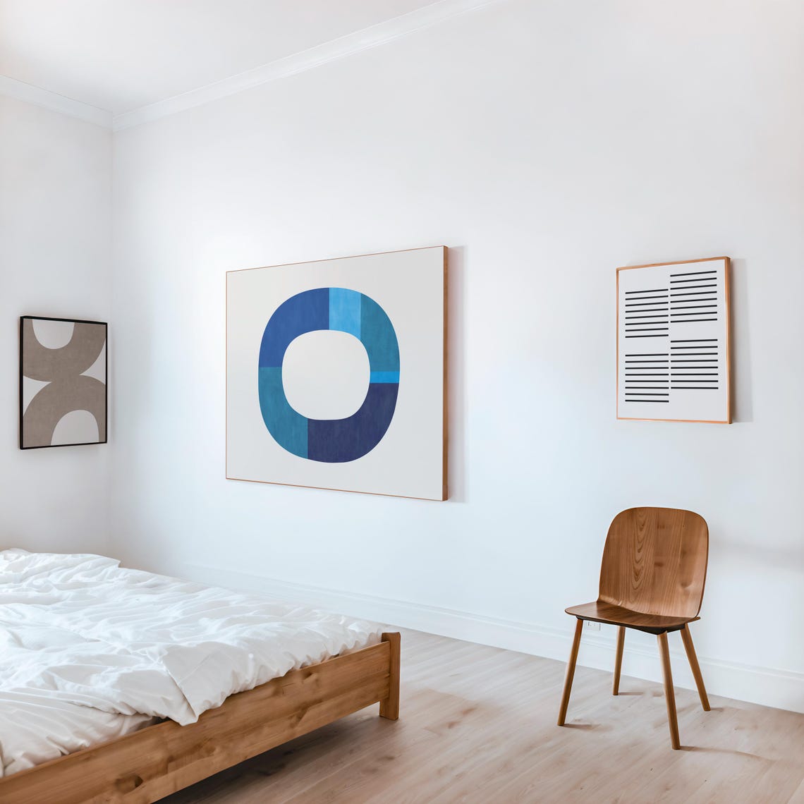 Blue Tones Color Block O Ring Cream Minimalist Artwork Poster - Image 3
