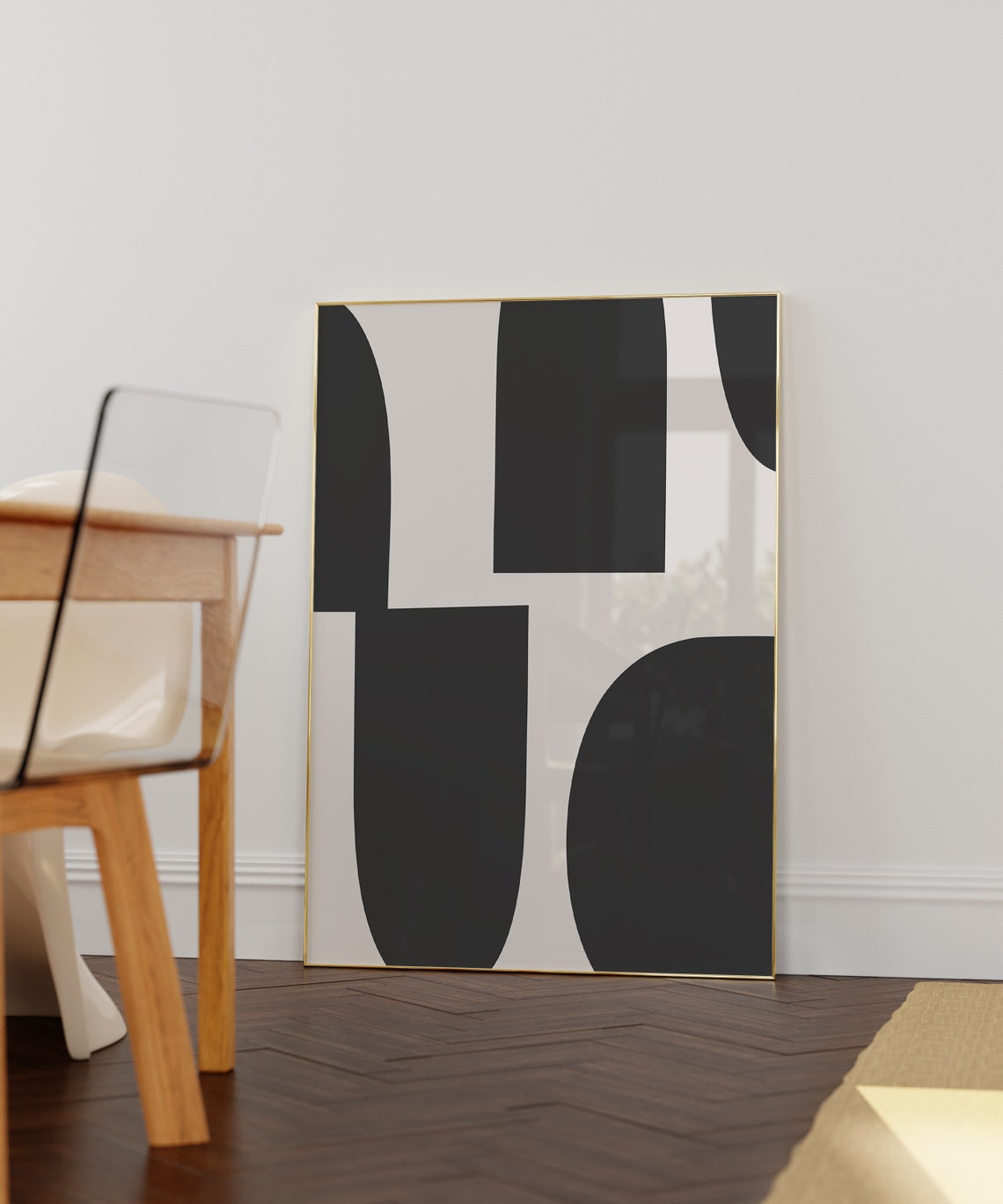 Modern Black Cream Block Shapes Abstract Minimalist Decor Poster - Image 3