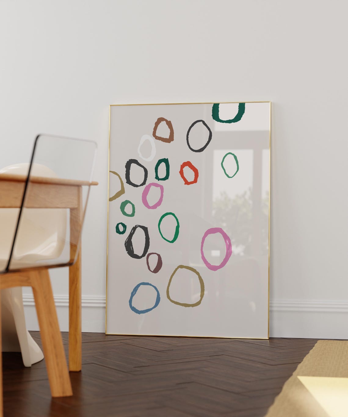 Scattered Multicolor Circle Outlines Watercolor Abstract Poster