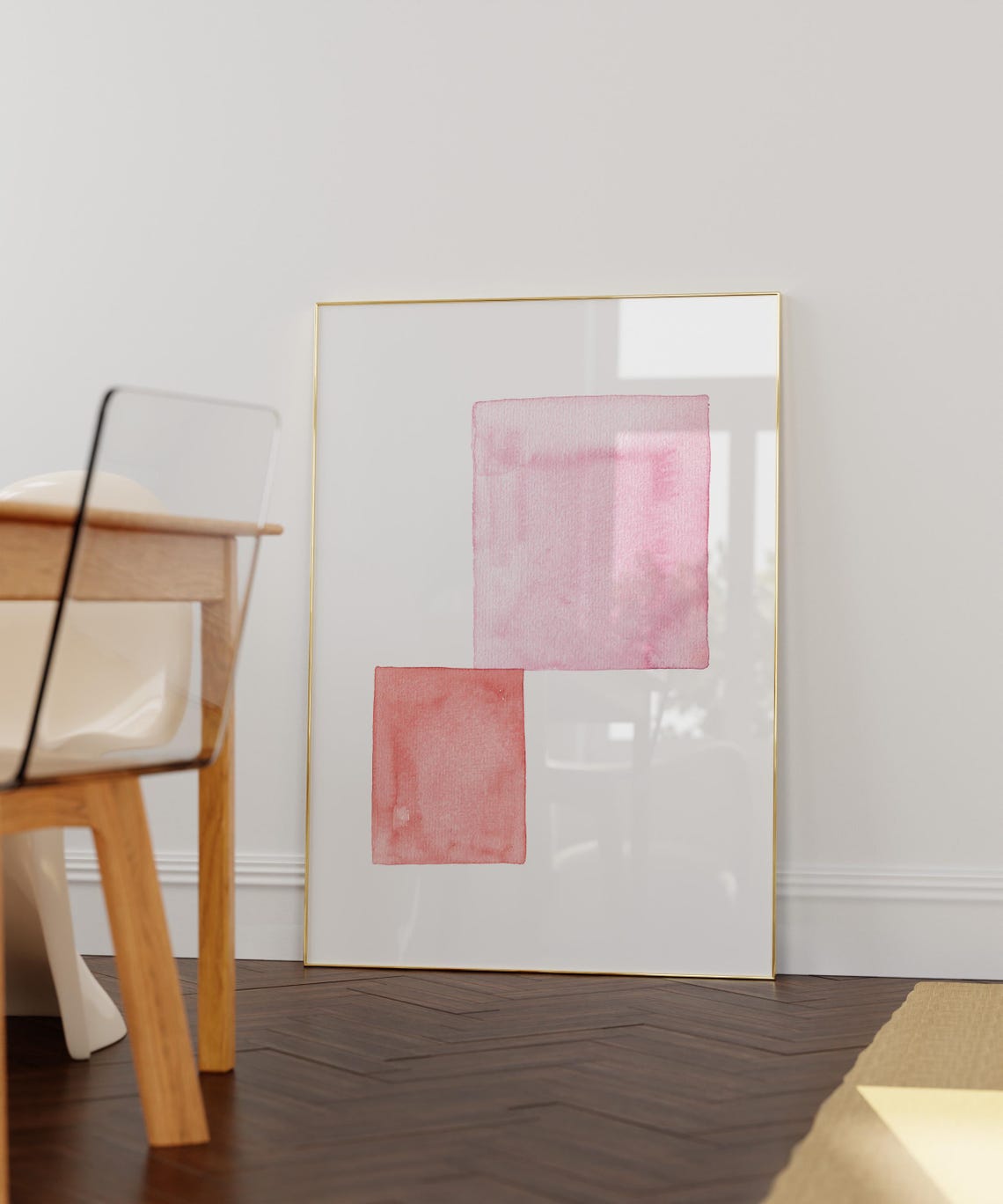Watercolor Pink Overlapping Squares Minimalist Abstract Art Poster