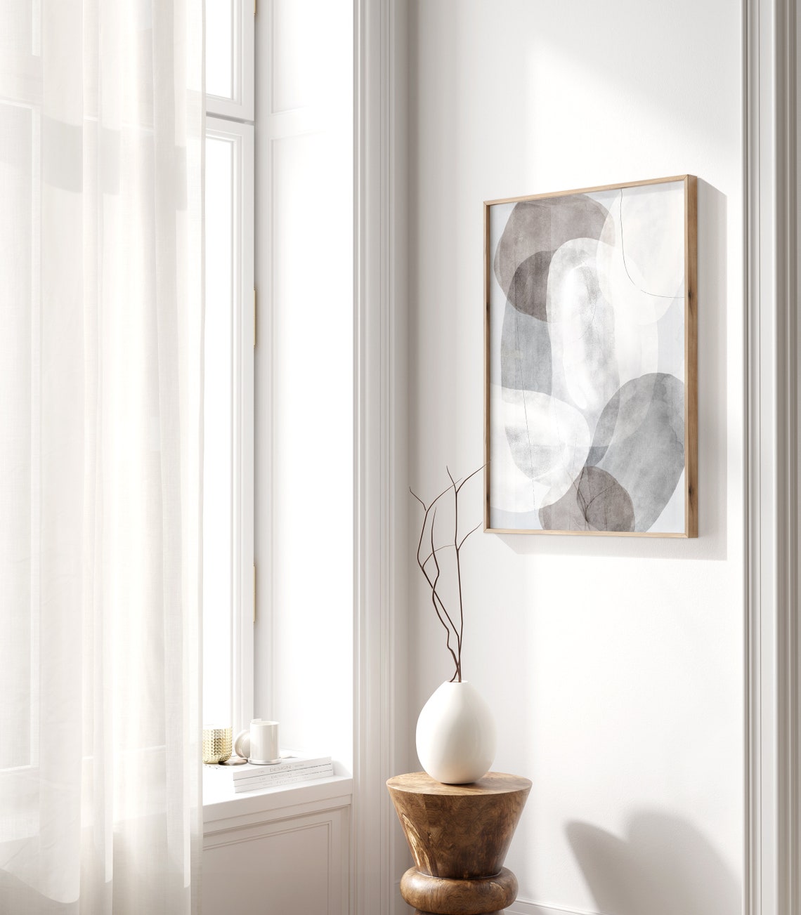 Gray Abstract Watercolor Organic Shapes Soft Neutral Modern Poster - Image 2
