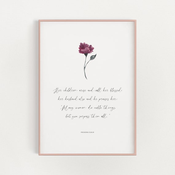 Proverbs 31:28-29 Bible Verse Art Print, Mother's Day