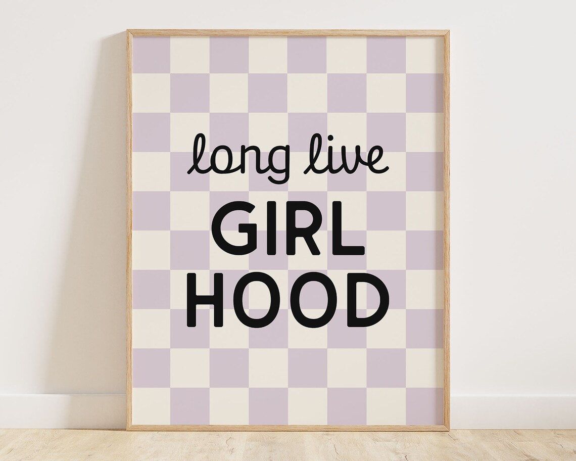Long Live Girlhood Lilac Checkerboard Retro Girls Room Quote Wall Art - Image 2