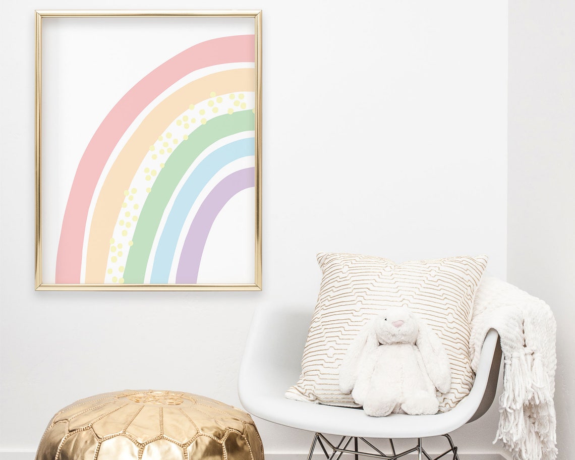 Pastel Rainbow Wall Art Boho Rainbow Nursery Decor Split Half Rainbow Baby Room Decor Kids Playroom Poster Print - Image 4