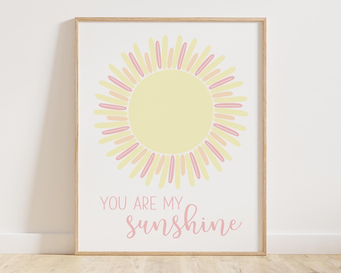 You Are My Sunshine Pastel Sun Nursery Quote Pink Girls Room Poster - Image 3