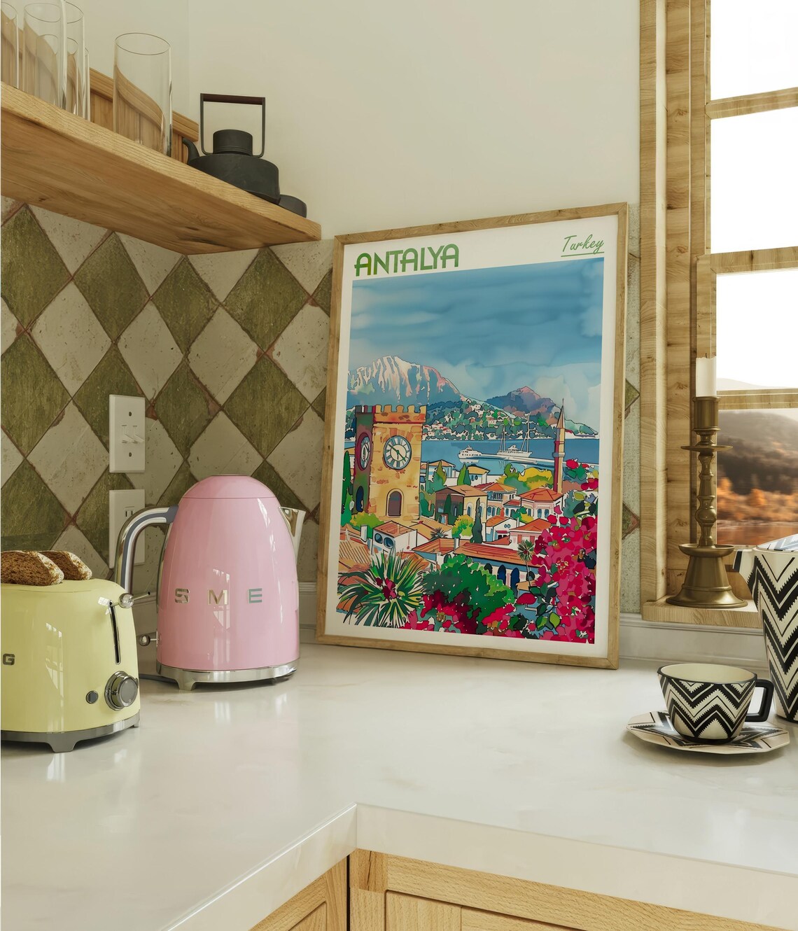 Antalya City Watercolor Poster, Turkey Travel Art