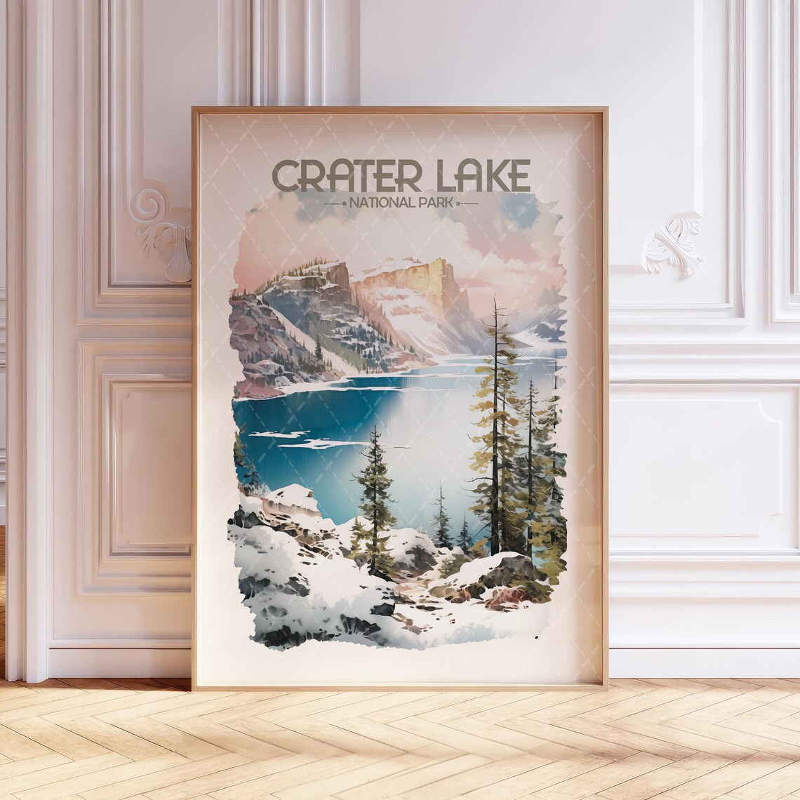 Crater Lake National Park Watercolor Travel Poster