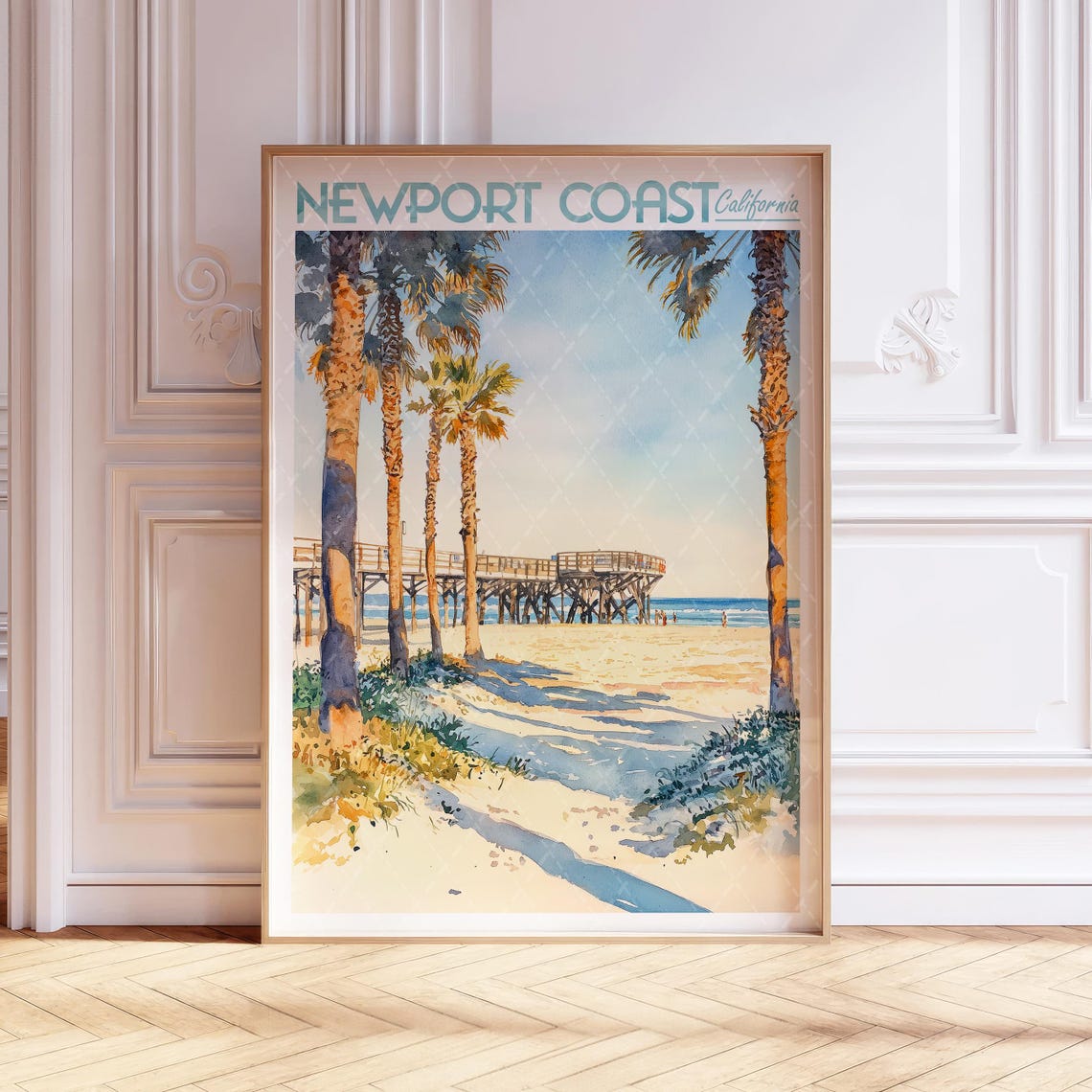 Newport Coast Watercolor Travel Poster