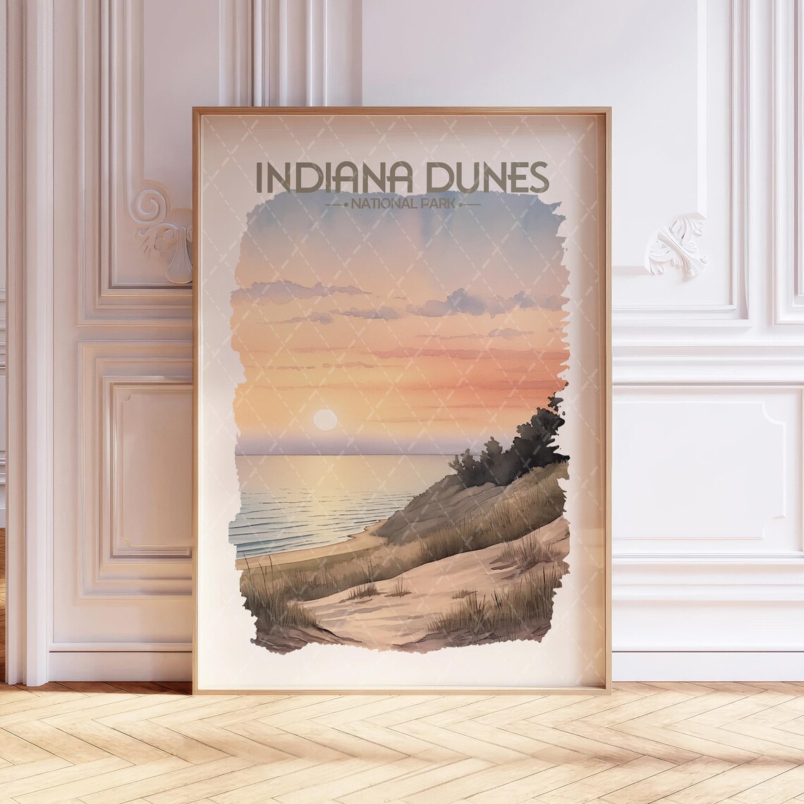Indiana Dunes National Park Watercolor Travel Poster