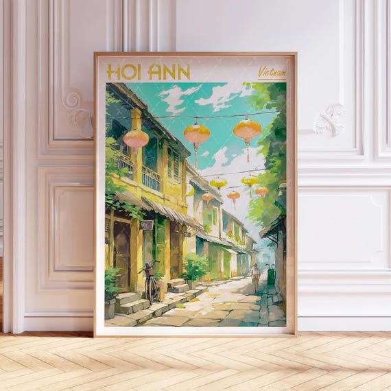 Hoi Ann Watercolor Art Print Quang Nam City Vietnam Travel Poster World Cities Wall Pastel Colors