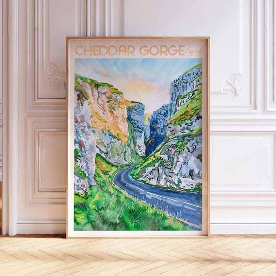Cheddar Gorge England Vintage Travel Limestone Cliffs Poster