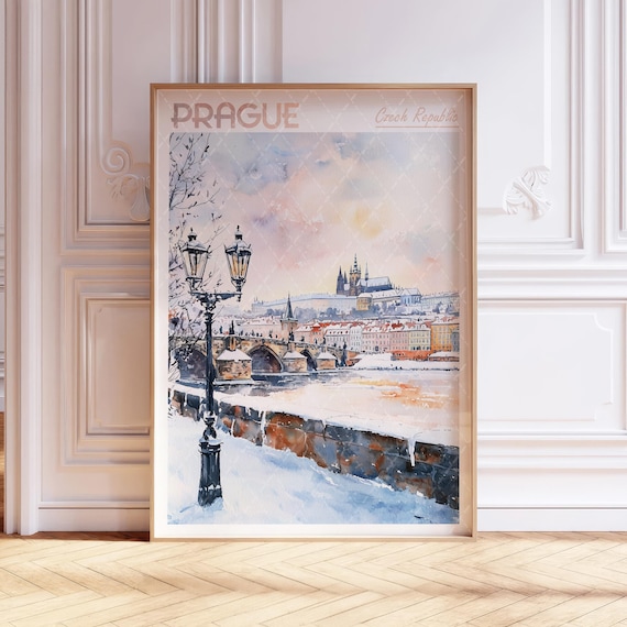 Prague Watercolor Travel Poster, Czech Republic