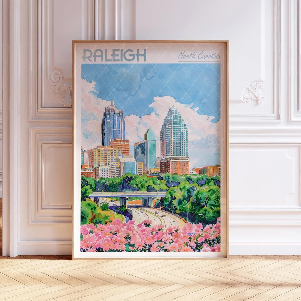Raleigh Watercolor Poster, North Carolina Travel Poster