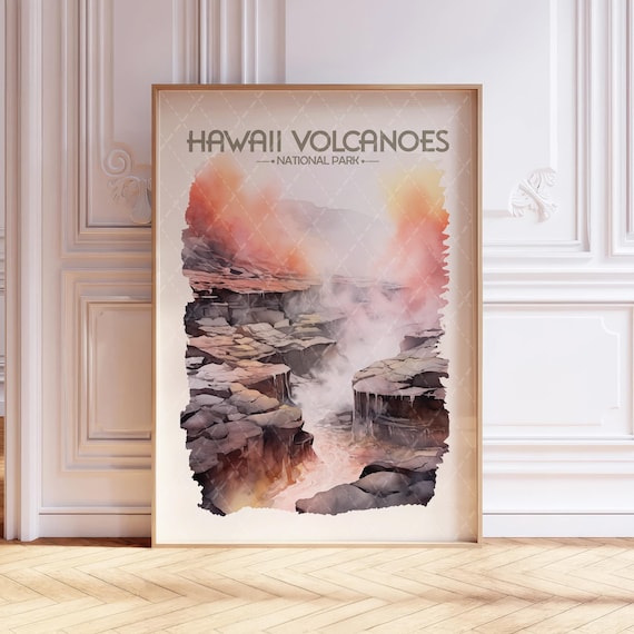 Hawaii Volcanoes National Park Steaming Lava Field Watercolor Poster
