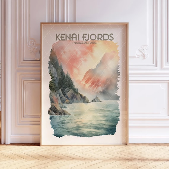 Kenai Fjords National Park Watercolor Travel Poster