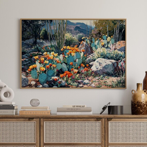 Desert Cactus Garden Blooming Spring Wildflowers Landscape Poster