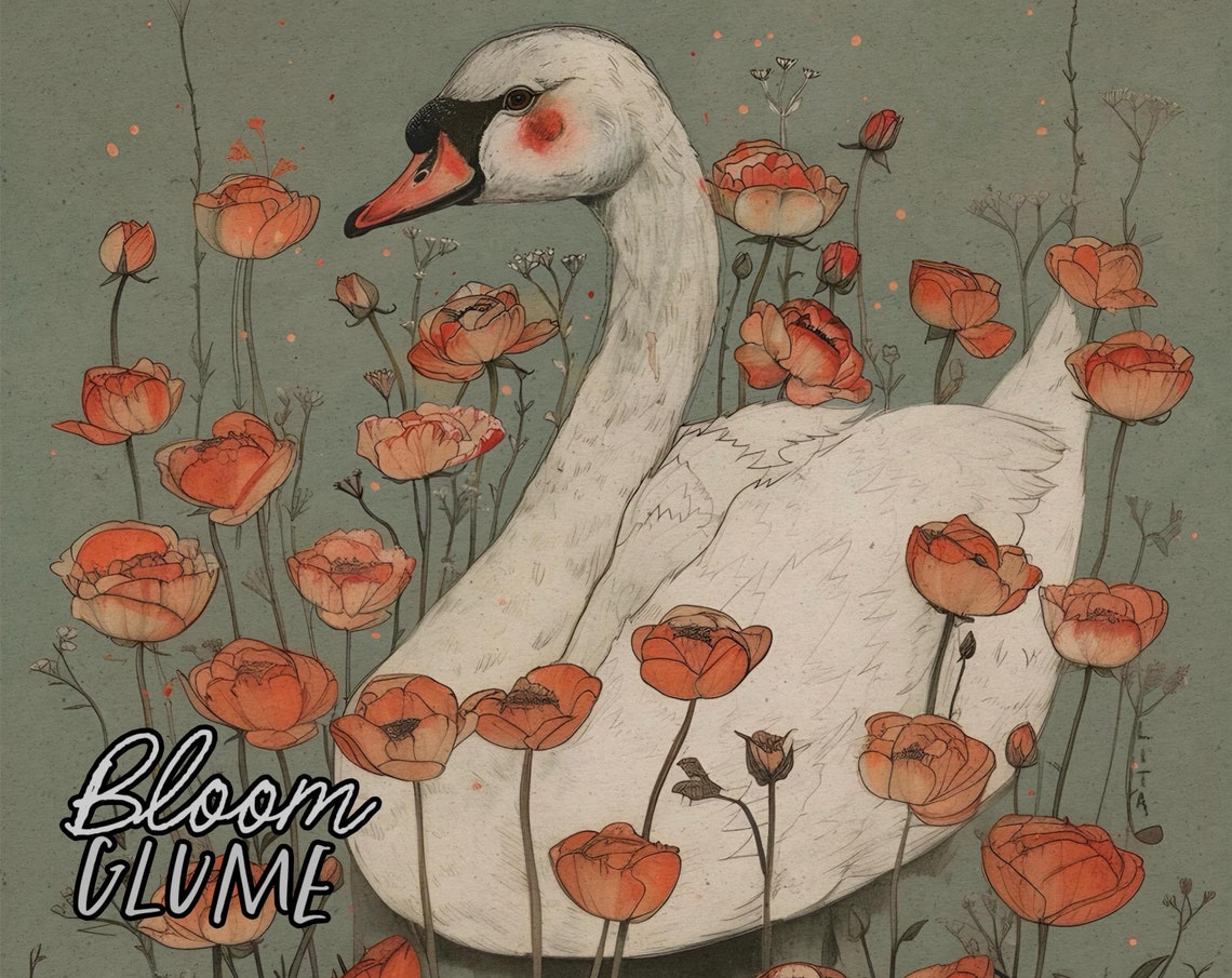 Midsummers Reverie Swan Print Secret Garden Series Print Whimsical Art Botanical Art Wildlife Art Swan Art Fairytale Art Audubon Art