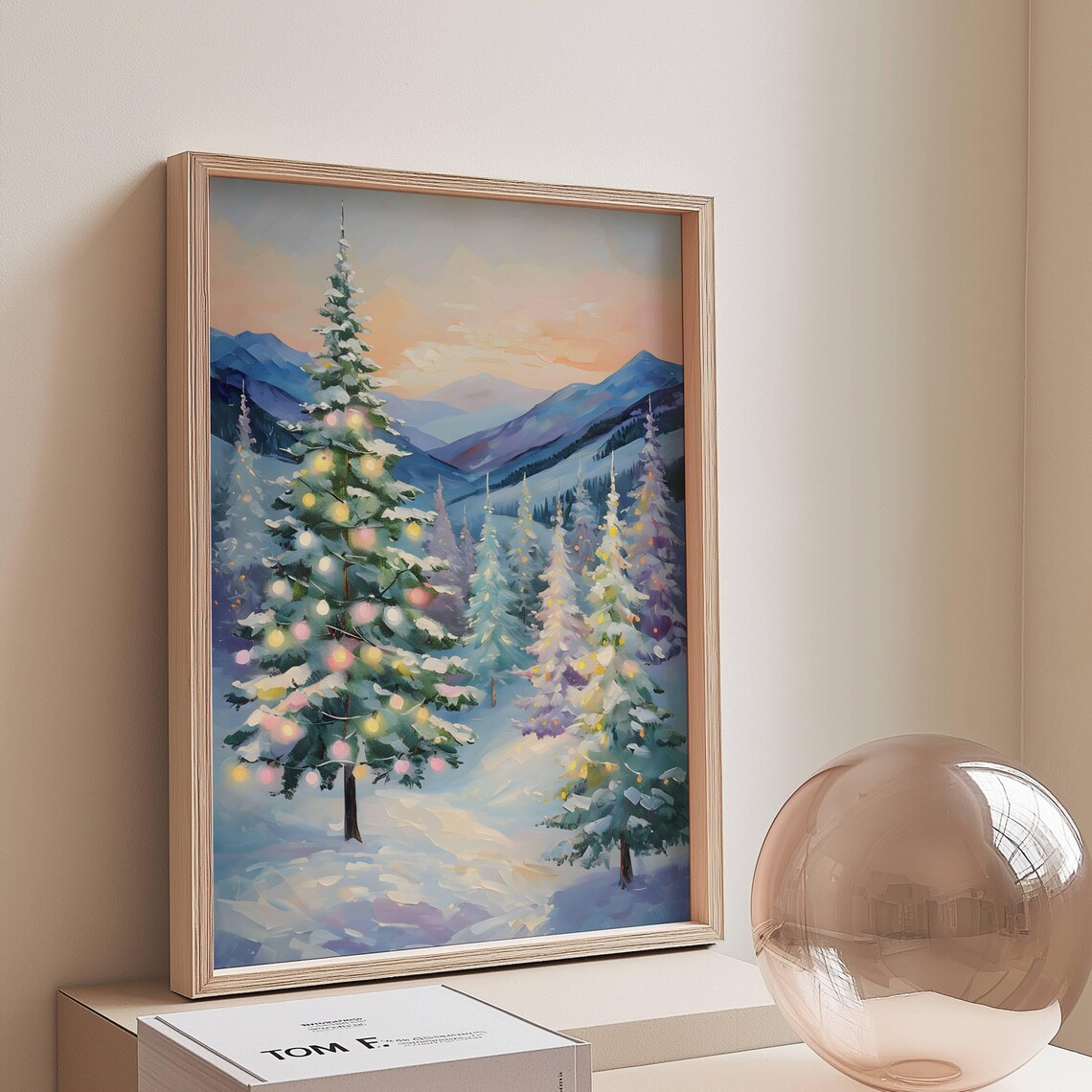 Pastel Snowy Christmas Village Whimsical Winter Wonderland Holiday Poster