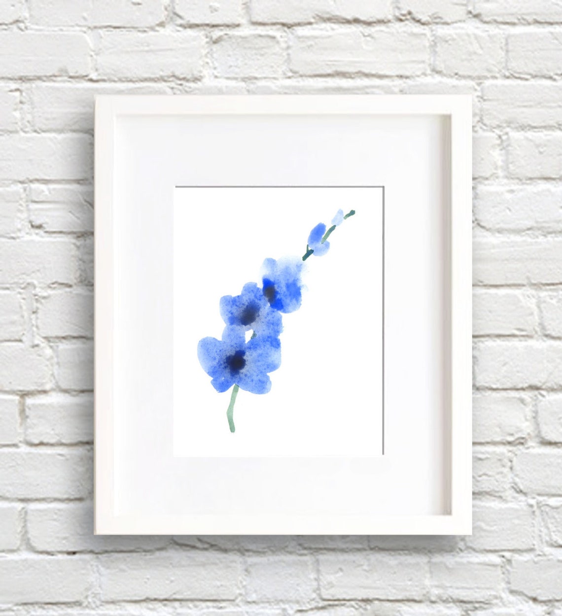 Blue Orchid Spray Watercolor Botanical Elegant Framed Art Poster