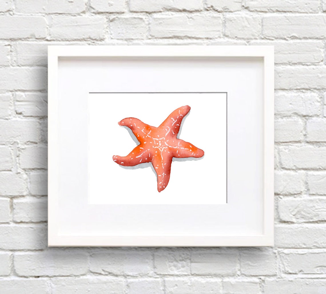 Cheerful Orange Starfish With White Speckles Watercolor Coastal Poster