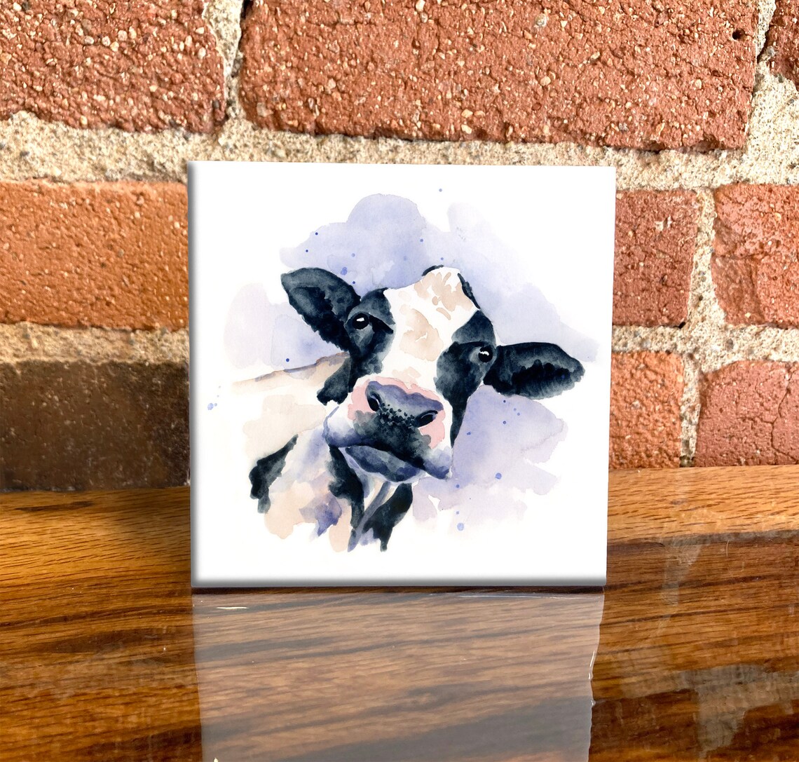 Cow Ceramic Tile, Decorative Farm Lover Art Print