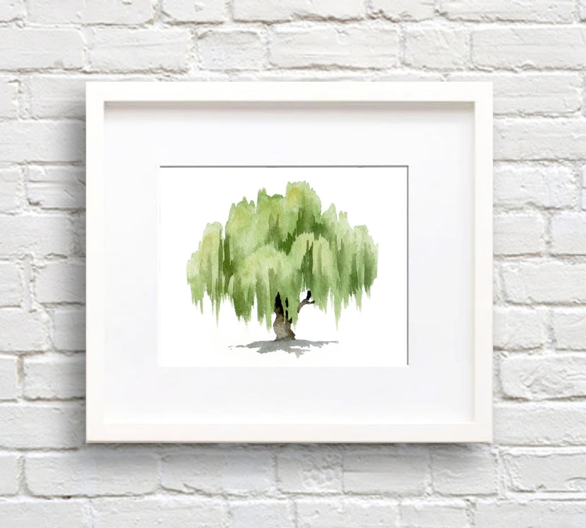 Watercolor Willow Tree Art Print, Nature Wall Decor