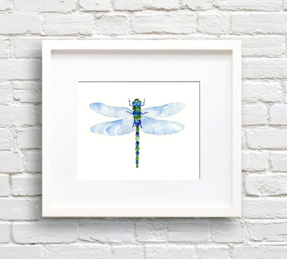 Dragonfly Watercolor Art Print, Nature Wall Decor
