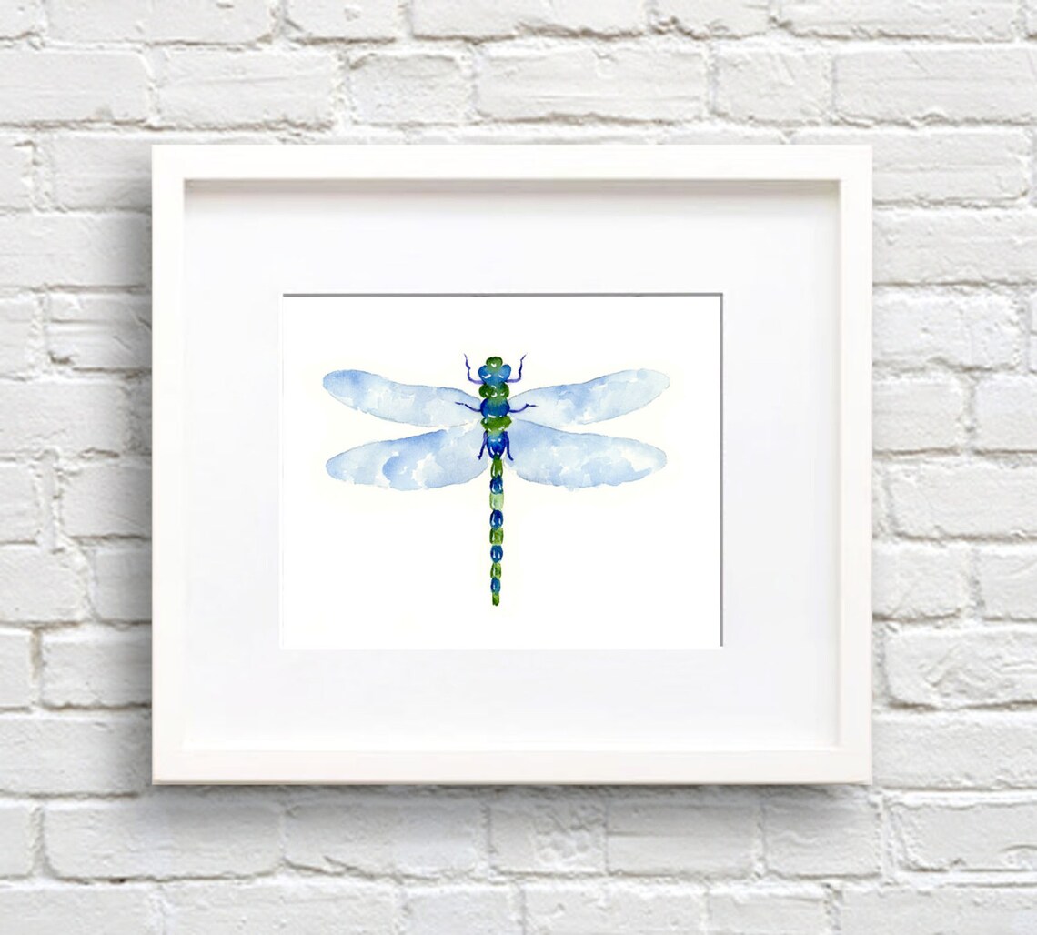 Dragonfly Watercolor Art Print, Nature Wall Decor