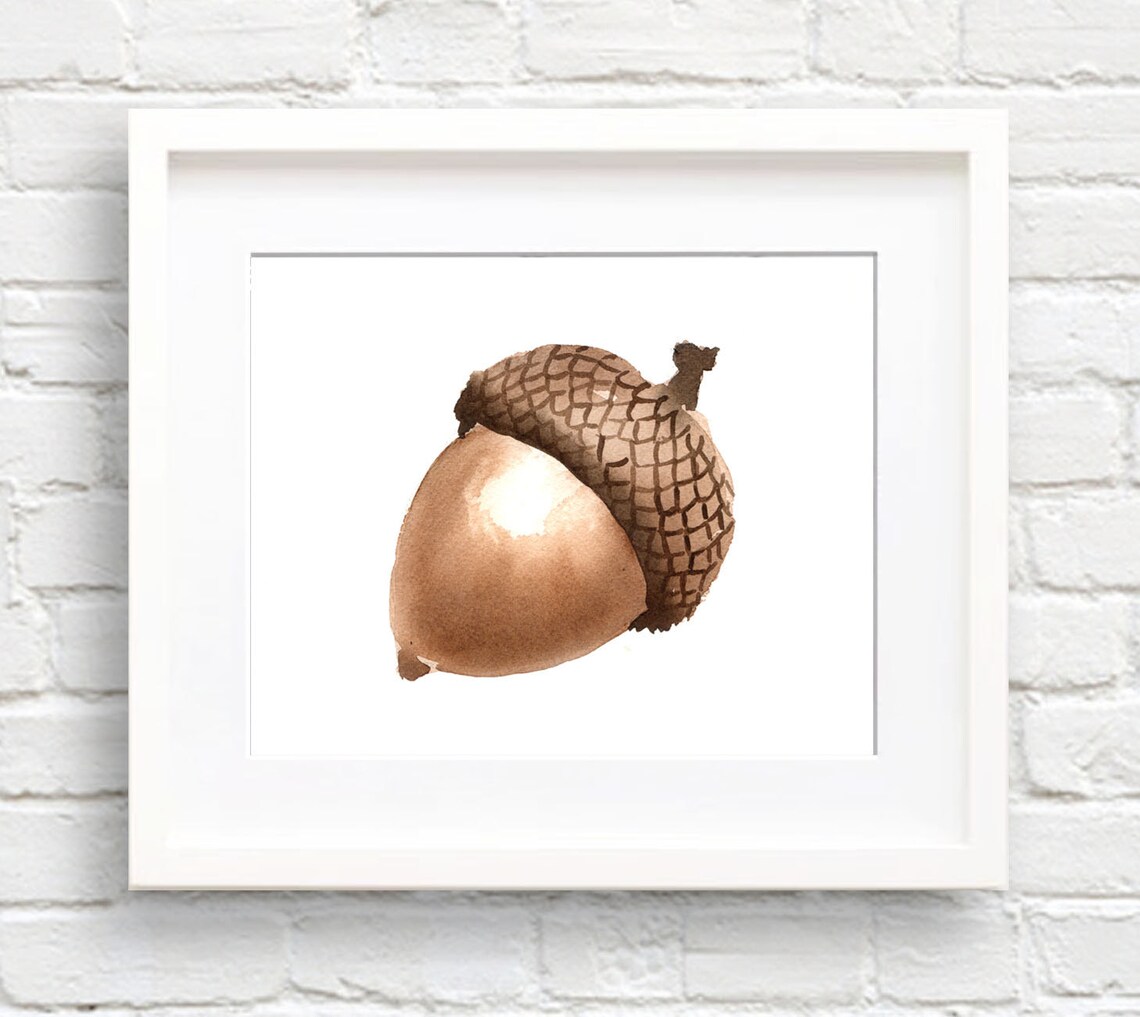 Acorn Watercolor Art Print, Botanical Wall Decor