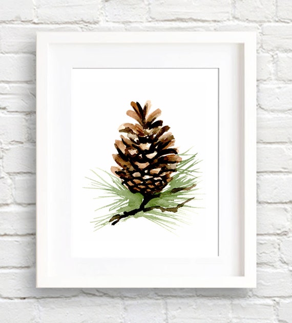 Pine Cone Art Print Wall Decor Watercolor Painting